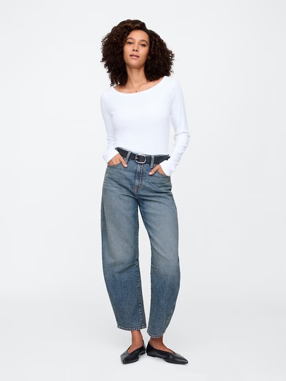 GAP Barrel Jeans High Rise Medium Wash Rigid Cotton Denim Size 10 short